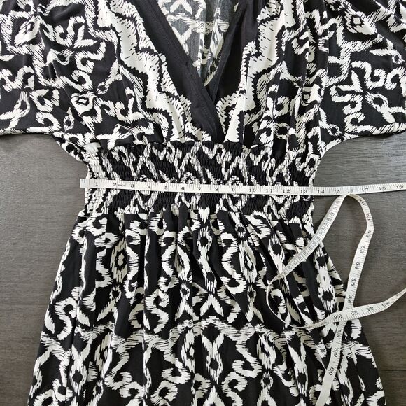 Calessa Womens Size XL Black White Demask Maxi Dress Elastic Waist Dolman Sleeve - Picture 4 of 6